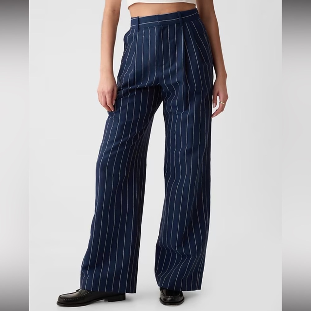 GAP Navy Pinstripe Linen Wide Leg Pants